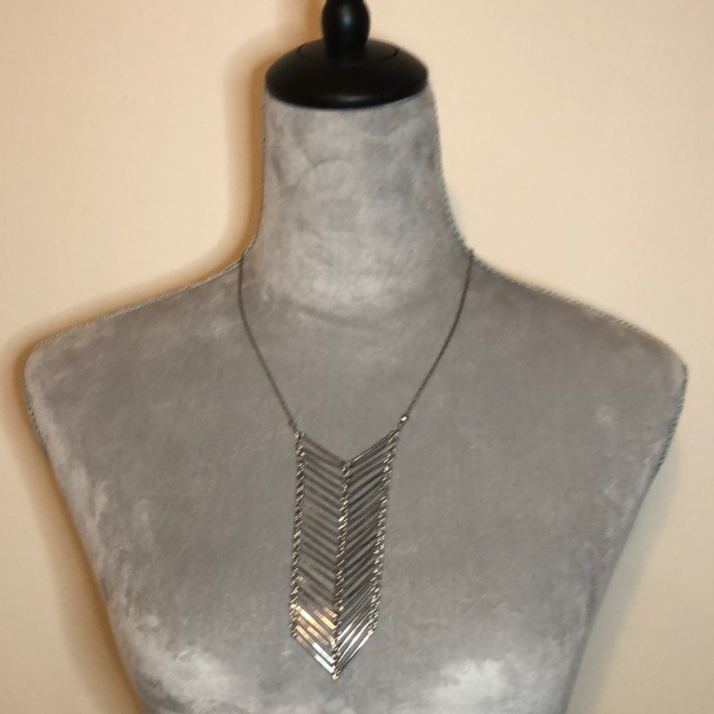 Silver Necklace with Metal fish bone like detailing
